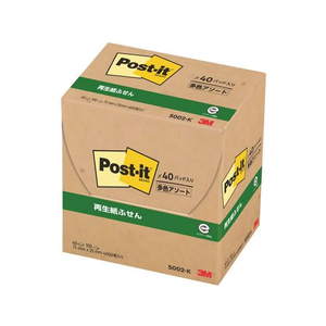 3M ポスト・イット ふせん 再生紙 75×25mm 4色 40冊 F827201-5002-K-イメージ3