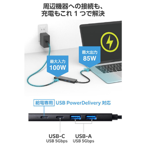 エレコム USB Type-C(TM) 4ポート USB 5Gbpsハブ(USB PD対応) ブラック U3HC-H041PBK-イメージ3