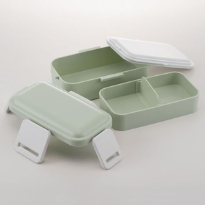 スケーター 抗菌2段ふわっと弁当箱 600mL くすみグリーン/PFLB6AG FC587SK-PFLW4AG-イメージ2