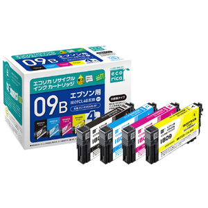エコリカ IB09CL4B 互換リサイクルインクカートリッジ 4色パック ECI-EIB09B-4P-イメージ1