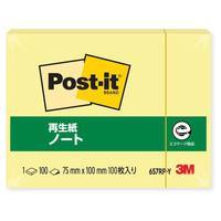 3M ポスト・イット ノート 再生紙 75×100mm イエロー 1冊 F836706-657RP-Y