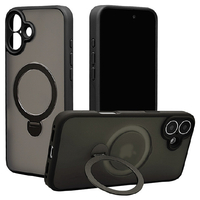 ラスタバナナ iPhone 16 Plus用ZEROSAFE SHAFT カメラ周囲保護 MAGSAFE対応360°回転スタンドケース フロストブラック 8322IP467ZSFSLBK