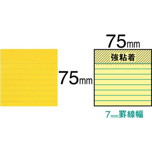 3M ポスト・イット ラインノート 強粘着 75×75mm ビビットイエロー 1冊 FCB6575-630SS-YN-イメージ3