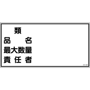 日本緑十字社 標識 類・品名・最大数量・責任者 KHY-39R エンビ 類･品名･最大数量･責任者穴ナシ(加工フリー)3006001 FC626GJ-3719294-イメージ1