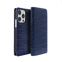 ABBI SIGNATURE iPhone 13 Pro Max用クロコダイルイタリアンレザーケース ネイビー ABS21823I13PMNV