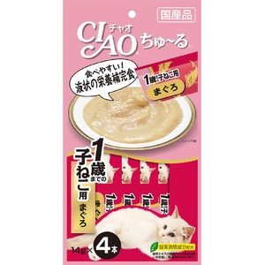 いなばペットフード チャオちゅ～る1歳までの子ねこ用まぐろ 14g×4本 ﾁﾔｵﾁﾕ-ﾙｺﾈｺﾖｳﾏｸﾞﾛ14GX4ﾎﾝ-イメージ1