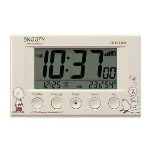 リズム スヌーピーデジタル電波アラーム時計 RHYTHN ベージュ 8RZ166MS38-イメージ2