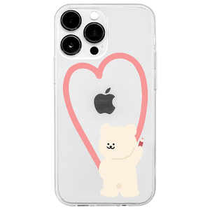 168cm iPhone 14 Pro用ソフトクリアケース くまちゃんのお絵描きハート ピンクハート 16823833I14P-イメージ1