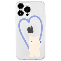 168cm iPhone 14 Pro用ソフトクリアケース くまちゃんのお絵描きハート ブルーハート 16823834I14P