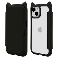ラスタバナナ iPhone 15/14/13用猫耳手帳ハイブリッドケース TPU×PC mimi ブラック 8350IP361BHPBK