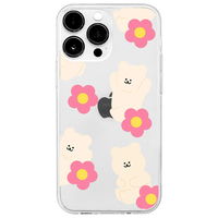 168cm iPhone 14 Pro用ソフトクリアケース くまちゃん&ハッピーフラワーズ 16823835I14P
