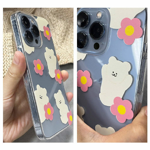 168cm iPhone 14 Pro用ソフトクリアケース くまちゃん&ハッピーフラワーズ 16823835I14P-イメージ11