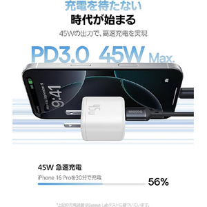 Baseus PicoGo USB-C急速充電器 GaN6Pro技術 45W Moon White P1017680121300-イメージ3