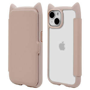 ラスタバナナ iPhone 15/14/13用猫耳手帳ハイブリッドケース TPU×PC mimi スモーキーピンク 8352IP361BHPSPK-イメージ1