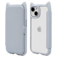 ラスタバナナ iPhone 15/14/13用猫耳手帳ハイブリッドケース TPU×PC mimi スモーキーブルー 8353IP361BHPSBL