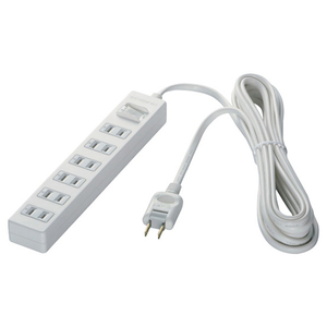 BUFFALO 2ピン式電源タップ 雷サージ防止/集中スイッチ付(6個口・3m) ホワイト BSTAPPS2630WH-イメージ1