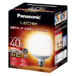 パナソニック LED電球 E26口金 全光430lm(3．7W一般電球タイプ) 電球色相当 LDG4LG95W-イメージ1