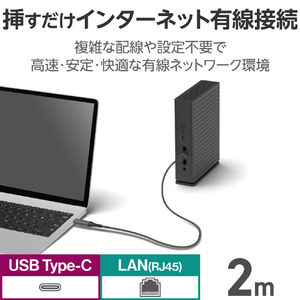 エレコム USB Type-C(TM) LAN変換ケーブル(1Gbps)(2．0m) ブラック LD-CL1G20BK-イメージ3