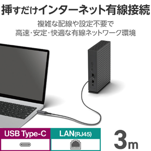 エレコム USB Type-C(TM) LAN変換ケーブル(1Gbps)(3．0m) ブラック LD-CL1G30BK-イメージ3