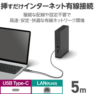エレコム USB Type-C(TM) LAN変換ケーブル(1Gbps)(5．0m) ブラック LD-CL1G50BK-イメージ3