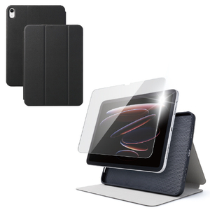 エレコム iPad(A16/第10世代)用 スターターキット ガラスフィルム 衝撃吸収ケース ブラック TB-A26RSASTBK-イメージ2