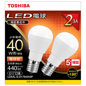 東芝 LDA4L-G-E17S40V2P LED電球 E17口金 全光束440lm(4.2W小形 東芝 LDA4L-G-E17S40V2P LED電球 E17口金 全光束440lm(4.2W小形