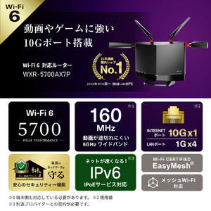 バッファロー 無線LAN親機11ax/ac/n/a/g/b 4803+860Mbps ブラック WXR-5700AX7P-イメージ2