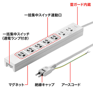 サンワサプライ 電源タップ(3P・7個口・5m) TAP-F37-5KSR-イメージ2