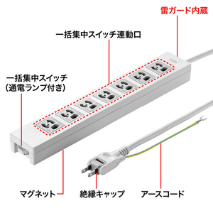 サンワサプライ 電源タップ(3P・7個口・3m) TAP-F37-3ZSR-イメージ2