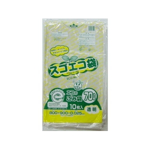 野添産業 スゴエコ袋 70L 透明 厚み25μ 10枚 FCG847V-3S2517025-イメージ1