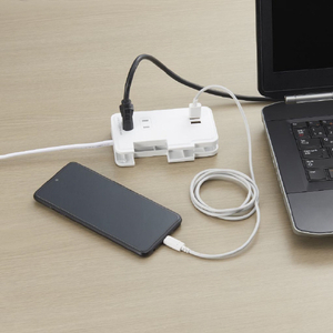 ヤザワ 巻取りモバイルタップ3個口 USB付(0．9m) 白 H2M50092UWH-イメージ3