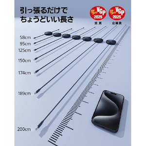 BASEUS Free2Pull 巻き取り式 USB-Cケーブル 100W 2m Cluster Black P10364500113-01-イメージ3