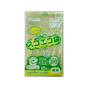 野添産業 スゴエコ袋 70L 透明 厚み35μ 10枚 FCG849V-3S2517035-イメージ1