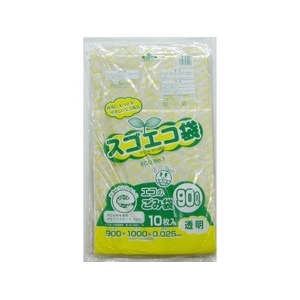 野添産業 スゴエコ袋 90L 透明 厚み25μ 10枚 FCG851V-3S2519025-イメージ1