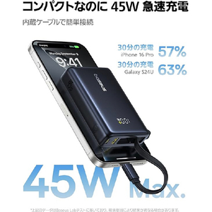 Baseus PicoGo モバイルバッテリー 45W 10000mAh USB-Cケーブル内蔵 Cosmic Black P1007680312300-イメージ2