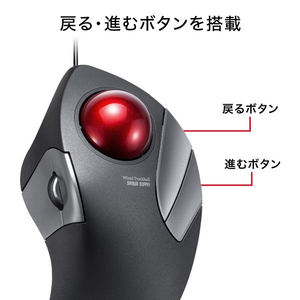 サンワサプライ 有線トラックボール(静音・5ボタン・人差し指/中指操作タイプ) MA-TB181BK-イメージ9