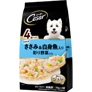 マースジャパンリミテッド シーザー やわらかささみ&白身魚入り 彩り野菜入り(70g×4袋) ｼ-ｻﾞ-ｻｻﾐｼﾛﾐｻｶﾅﾔｻｲ70GX4-イメージ1