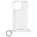 PHONECKLACE iPhone 14 Pro用ストラップ用リング付きクリアケース シルバーチャーム PN23877I14PSV