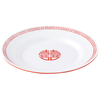 エンテック 中華平皿(8吋) 白/赤 FC73266-CA-22
