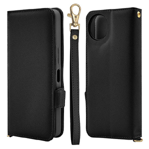 ラスタバナナ AQUOS wish5用ハンドストラップ付き手帳型ケース ブラック 8811AW5BHSBK-イメージ1