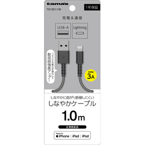 多摩電子工業 Lightning ケーブル (1.0m) ブラック TSC281L10K 多摩電子工業 Lightning ケーブル (1.0m) ブラック TSC281L10K