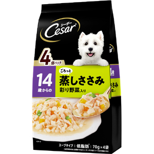 マースジャパンリミテッド シーザー 14歳からの ごろっと蒸しささみ 彩り野菜入り(70g×4袋) ｼ-ｻﾞ-14ｻｲｻｻﾐﾔｻｲ70GX4-イメージ1