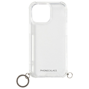 PHONECKLACE iPhone 14 Pro用ストラップ用リング付きクリアケース ガンブラックチャーム PN23879I14PBK-イメージ1