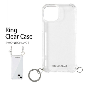 PHONECKLACE iPhone 14 Pro用ストラップ用リング付きクリアケース ガンブラックチャーム PN23879I14PBK-イメージ2