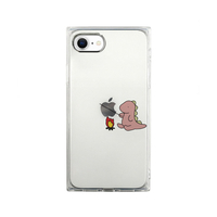 AKAN iPhone SE(第3世代)/iPhone SE(第2世代)用ソフトスクエアケース おしごとダイナソー たき火 ピンク AK18881I9