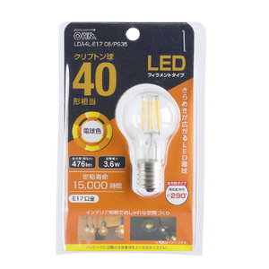 オーム電機 LED電球 E17口金 全光束476lm(3．6W特殊電球サイズ) 電球色相当 LDA4L-E17 C6/PS35-イメージ1