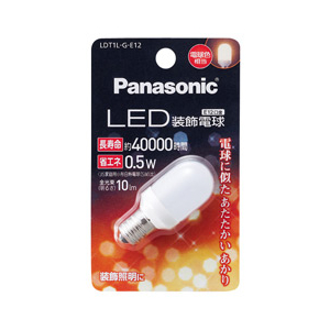 パナソニック LED電球 E12口金 全光束10lm(0．5W装飾電球 T形タイプ) 電球色相当 LDT1LGE12-イメージ1
