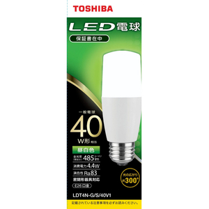 東芝 LED電球 E26口金 全光束485lm(4．4W T形電球タイプ 全方向タイプ) 昼白色相当 LDT4NGS40V1-イメージ1