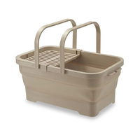 伊勢藤 おり畳めるバスケット 15L ちょい置きトレー付 ベージュ FC001TJ-I-643
