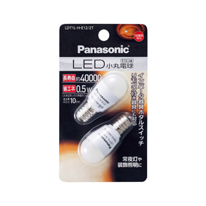 パナソニック LED電球 E12口金 全光束10lm(0．5W小丸電球 T形タイプ) 電球色相当 2個入り LDT1LHE122T-イメージ1
